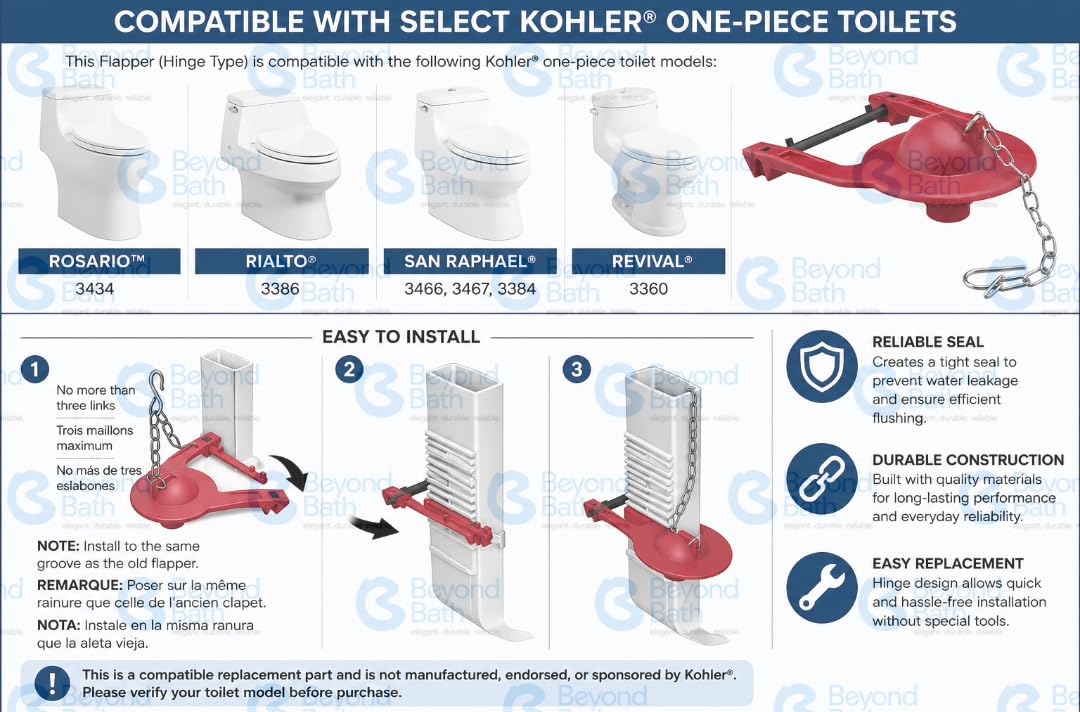 Flush Tank Flapper Valve, Hinge Type, compatible with Kohler